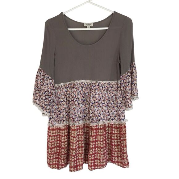 Umgee Womens Tiered Mix Print Floral Boho Tunic Mini Dress Size Small - Picture 1 of 14